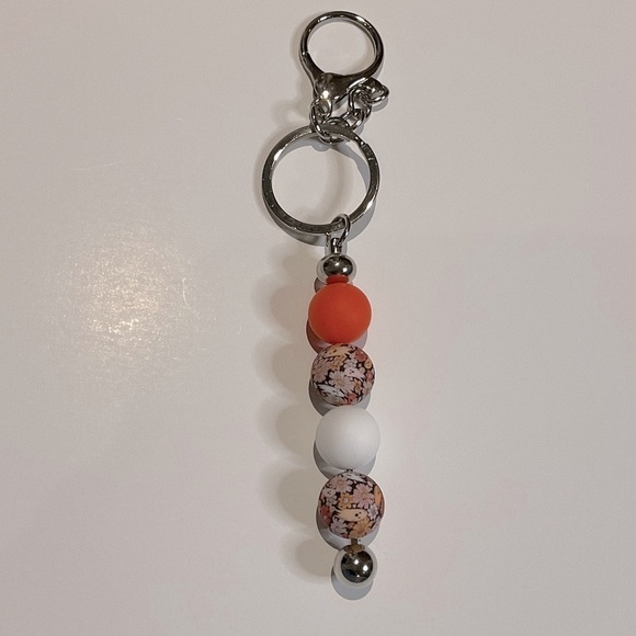 Handmade Accessories - Halloween Orange and White Beaded Keychain / Bag Charm